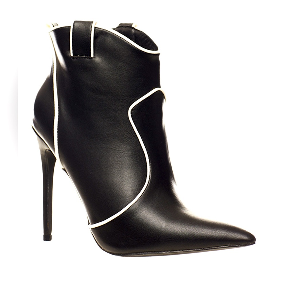 VENUS NEW Black White Detail Stiletto Ankle Booties pull on style size 7.5
